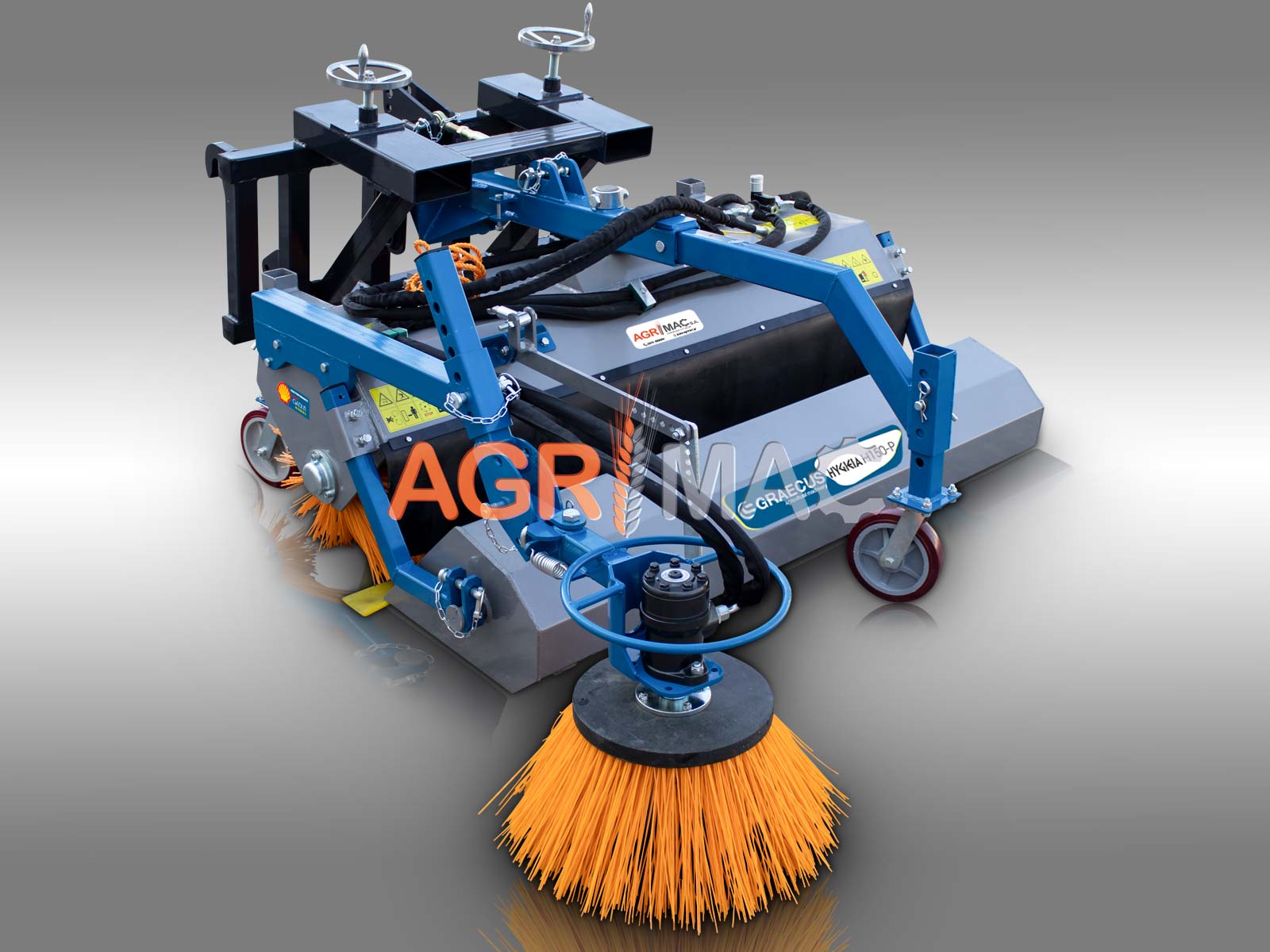 HYGIEIA H180-P | Graecus | Υδραυλική σκούπα καθαρισμού διπλής ζεύξης με επιπλέον πλάγια βούρτσα επαναφοράς και κάδο 